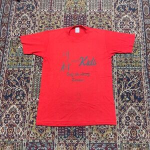 VTG 80s Jerzees Russell Red Kids Only The Strong Survive Evans 10 T-Shirt M USA